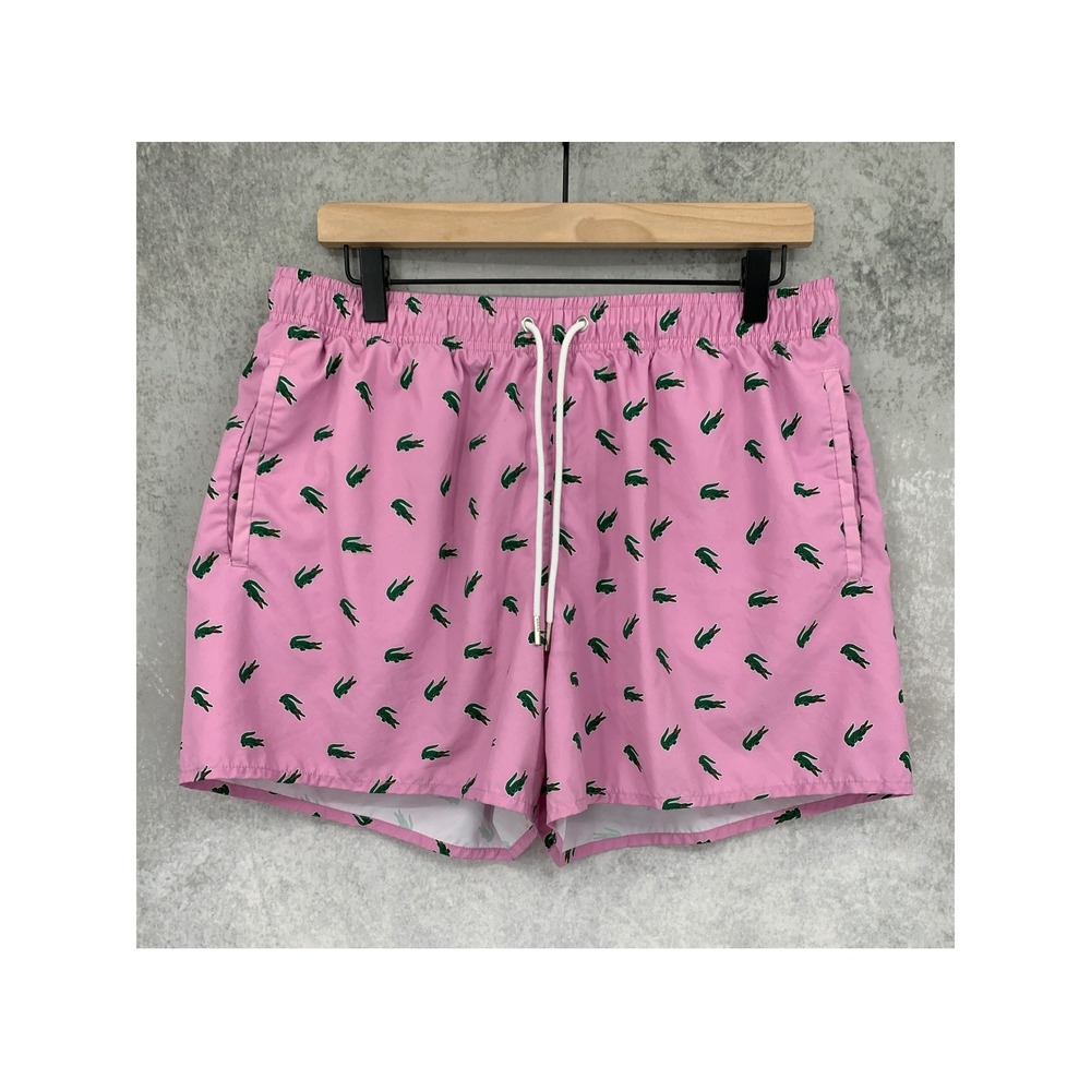 Lacoste Bathing Suit Mens Large Pink Croc Swim Shorts All Over Print Trunks